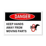 Waterproof Danger Sign-Keep Hands Away From Moving Parts, Safety Sticker 65x45mm