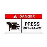 Waterproof Danger Sign-Press, Keep Hands Away, Safety Sticker 100x50mm