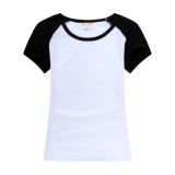 Screen Printing Blank Raglan Combed Cotton T-Shirt with Colorful Sleeve for Women,10pcs/pack