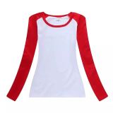 Screen Printing Blank Long Sleeve Combed Cotton T-Shirts with Colorful Sleeve for Women,10pcs/pack