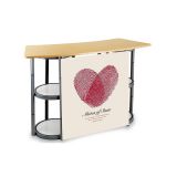 55.1" Round Portable Aluminum Spiral Tower Display Case Counter with Shelves, Clear Panels and Custom Graphic