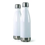 CALCA 36pcs 500ml / 17oz Bowling-Shaped Vacuum Bottle for Sublimation Printing, Silver with White Patch