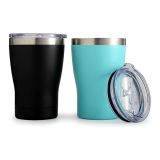 CALCA 10oz Stainless Steel Coffee Mugs Beer Tumbler with Sublimation Coating and Sliding Lid Tiffany Blue&Black