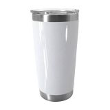 CALCA 10pcs 20oz White Blank Sublimation Stainless Steel Beer Tumbler with Sliding Drinking Lid and Plastic Straw