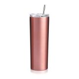 CALCA 10pcs 20oz Sublimation Blank Skinny Tumbler Stainless Steel Insulated Water Bottle Double Wall Vacuum Travel Cup With Sealed Lid and Straw (Rose Gold)