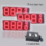 12 Inch Digits - LED Gas Sign Package - 3 Red 88889 Digital Price Gasoline LED SIGNS - Complete Package RF Remote Control