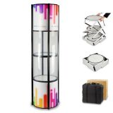 206cm Round Portable Aluminum Spiral Tower Display Case with Shelves, Top Light and Clear Panels