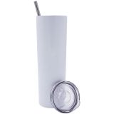 US Stock - CALCA 10pcs 20oz Skinny Tumbler White Stainless Steel Insulated Water Bottle Double Wall Vacuum Travel Cup With Sealed Lid and Straw