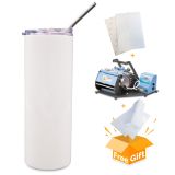 US Stock - CALCA 500 Pack 20oz Straight White Sublimation Tumbler Blanks w/ Straw and Flip Lid, Vacuum Insulated Double Layer 304 Stainless Steel Water Bottle(Local Pick Up)