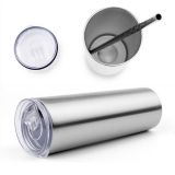 US Stock, 50 Pack 20 oz Sublimation Skinny Tumbler Blanks, Double Wall Insulated Classic Water Tumbler Cup with Lid and Straw Vacuum Travel Mug Unbreakable Wate Bottle (Silver)