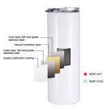 US Stock, CALCA 25 Pack 20 OZ White Sublimation Straight Tumbler Blanks, Double 304 Stainless Steel, Engraving, Silk Screen Printing Tumbler Blanks With Straw and Flip Lid