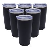 US Stock-CALCA 6pcs 20oz Black Travel Tumbler Stainless Steel Double Wall Vacuum Insulated Cup with Slider Lid