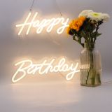ES Stock, CALCA Happy Birthday Warm White Integrative Neon Sign for Birthday Party Decoration Size-18X7.05 inches+13.3X6.2 inches