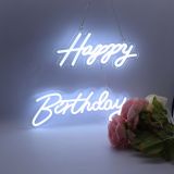 US Stock CALCA Happy Birthday Cold White Integrative Neon Sign for Birthday Party Decoration Size-18X7.05 inches+13.3X6.2 inches