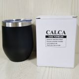 US Stock-CALCA 6 Pack 12oz Black Wine Tumbler Double Wall Stainless Steel Insulated Eggshell Cup with lid for Gift