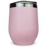 US Stock-CALCA 6 Pack 12oz Pink Wine Tumbler Double Wall Stainless Steel Insulated Eggshell Cup with lid for Gift