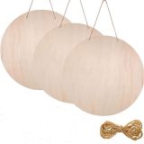 6 Pack Blank Wood Circles 12 Inch Unfinished Wood Rounds Sign Circle Blank Slices with Twine for DIY Crafts Front Door Decor Home Holiday