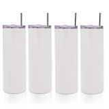 CALCA 50pcs 20oz Taperless Sublimation Blank Skinny Tumbler Stainless Steel Insulated Water Bottle Double Wall Vacuum Travel Cup With Sealed Lid and Straw (White)