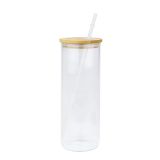 US Stock, CALCA 25pcs 25oz Sublimation Blanks Clear Glass Tumbler Skinny Straight Travel Bottle with Bamboo Lid and Plastic Straw Jar Tumbler Cups Mugs (Local Pick-Up)