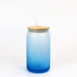 US Stock, CALCA 48pcs 16oz Sublimation Frosted Gradient Glass Mug Blanks Beer Glass Cans With Lid And Straw