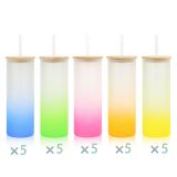 CALCA 5colors x 5pcs 25oz Clear Frosted Gradient Beer Can Tumbler Sublimation Glass With Bamboo Lid 25pcs/ctn