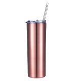 US Stock - 25pcs 20oz Skinny Tumbler Stainless Steel Insulated Water Bottle Double Wall Vacuum Travel Cup With Sealed Lid and Straw (Rose Gold)