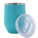 US Stock-CALCA 6 Pack 12oz Blue Wine Tumbler Double Wall Stainless Steel Insulated Eggshell Cup with lid for Gift