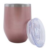 US Stock-CALCA 6 Pack 12oz Rose Gold Wine Tumbler Double Wall Stainless Steel Insulated Eggshell Cup with lid for Gift