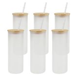 US Stock, CALCA 25pcs 25oz Sublimation Blanks Frosted Glass Tumbler Skinny Straight Travel Bottle with Bamboo Lid and Plastic Straw Jar Tumbler Cups Mugs (Local Pick-Up)