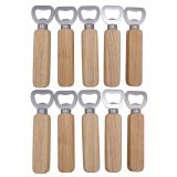 US Stock, CALCA 10 pcs Wooden Handle stainless steel Bottle Opener, Wooden Handle Beer Bottle Opener for Home, Kitchen, Bar, DIY Logo Engraved Gift
