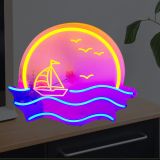 CALCA Sunset & Sea Neon Sign, Handmade Sunrise Neon Light Sign for Bedroom Wall USB 5VDC Size- 16.9X12.9inches