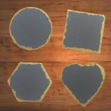 4" Slate Stone Coasters, Modern Gold Edge Drink Coasters Black Cup Coasters, Set of 6