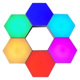 6sets/pack LED Hexagon Quantum Lamp RGB Wall Lamp Smart Pickup Rhythm Background Light For Bedroom Bedside Night Light Office Decoration Bluetooth