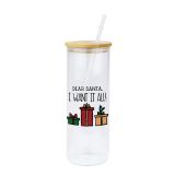 US Stock, CALCA 25pcs 25oz Sublimation Blanks Clear Glass Tumbler Skinny Straight Travel Bottle with Bamboo Lid and Plastic Straw Jar Tumbler Cups Mugs