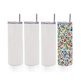 US Stock-CALCA 25pcs 20oz Taperless Sublimation Blank Skinny Tumbler Stainless Steel Insulated Water Bottle Double Wall Vacuum Travel Cup With Sealed Lid and Straw (White)