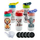 CALCA 25pcs 12oz Sublimation Blanks Sippy Cup, Sublimation Tumblers for Kids, Stainless Steel Insulated Toddler Water Bottle with Leak-Proof Straw Lids and Handles with 25pcs Shrink Films (Five Mixed Colors Cup)
