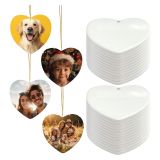 US Stock 100PCS 3in Heart Sublimation Blanks Holiday Ornament with Strings Double-sided Sublimation Ceramic Ornament, Christmas Tree Hanging, Wedding New Year Hanging Dec