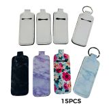 CALCA 15pcs Sublimation Chapstick Holder, 4" x 1.53" Sublimation Neoprene Keychain Bulk Blanks, Clip-on Sleeve Travel Key Ring Holder Neoprene DIY Ornament Crafts