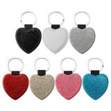 CALCA 10PC Sublimation Heart Glitter Keychains Blank White PU Leather Blanks for Promotional Gift (Single Sided)