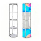 US Stock, 81.1in Portable Round Twist Display Counter with Shelves, Top Light with 16pcs Clear Magnetic Panels