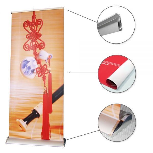 47.3"W x 79"H Silver Cap Broad Base Roll Up Banner (Graphic Included)