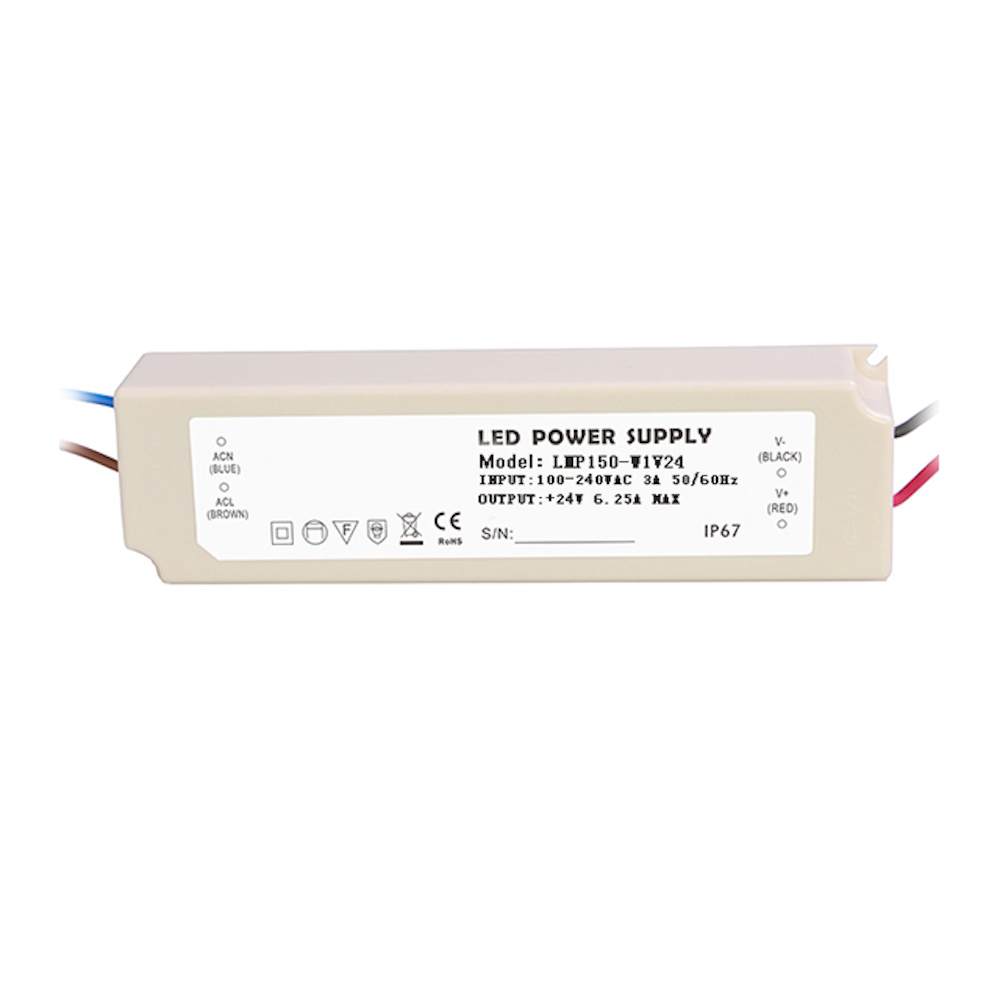 150W AC100V-240V to DC 24V Waterproof Rubber Shell  LED Power Supply Transformer Driver