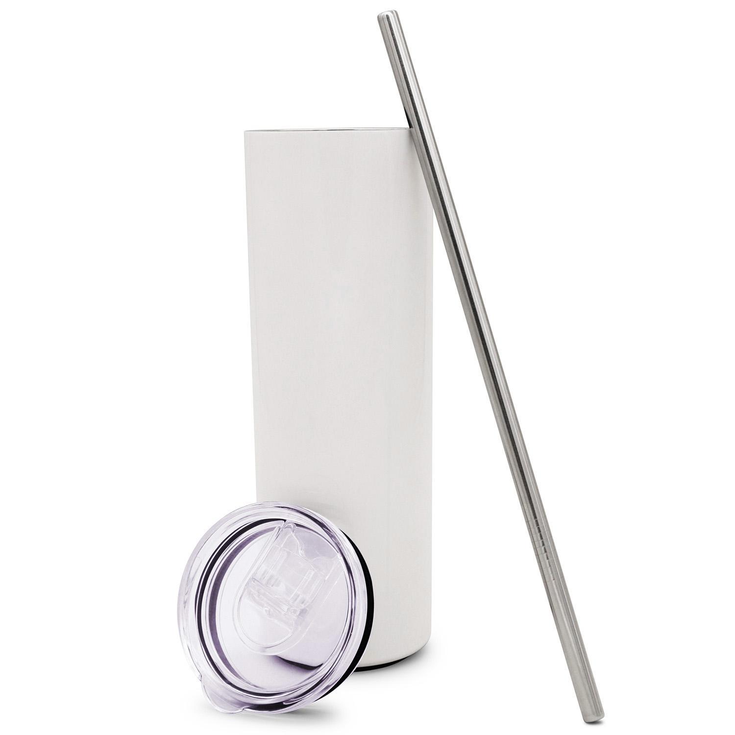 20 oz Stainless Steel Double Wall Insulated Slim Water Tumbler Cup with Lid and Straw White 4 Pack Koodee Sublimation Blanks Straight Skinny Tumbler