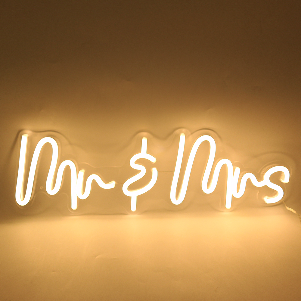 ES Stock, CALCA Warm White Mr&Mrs Neon Sign,Size- 24X 9.5 inches for Bedroom Apartment Anniversary Wedding Valentine&acute;s Day Party