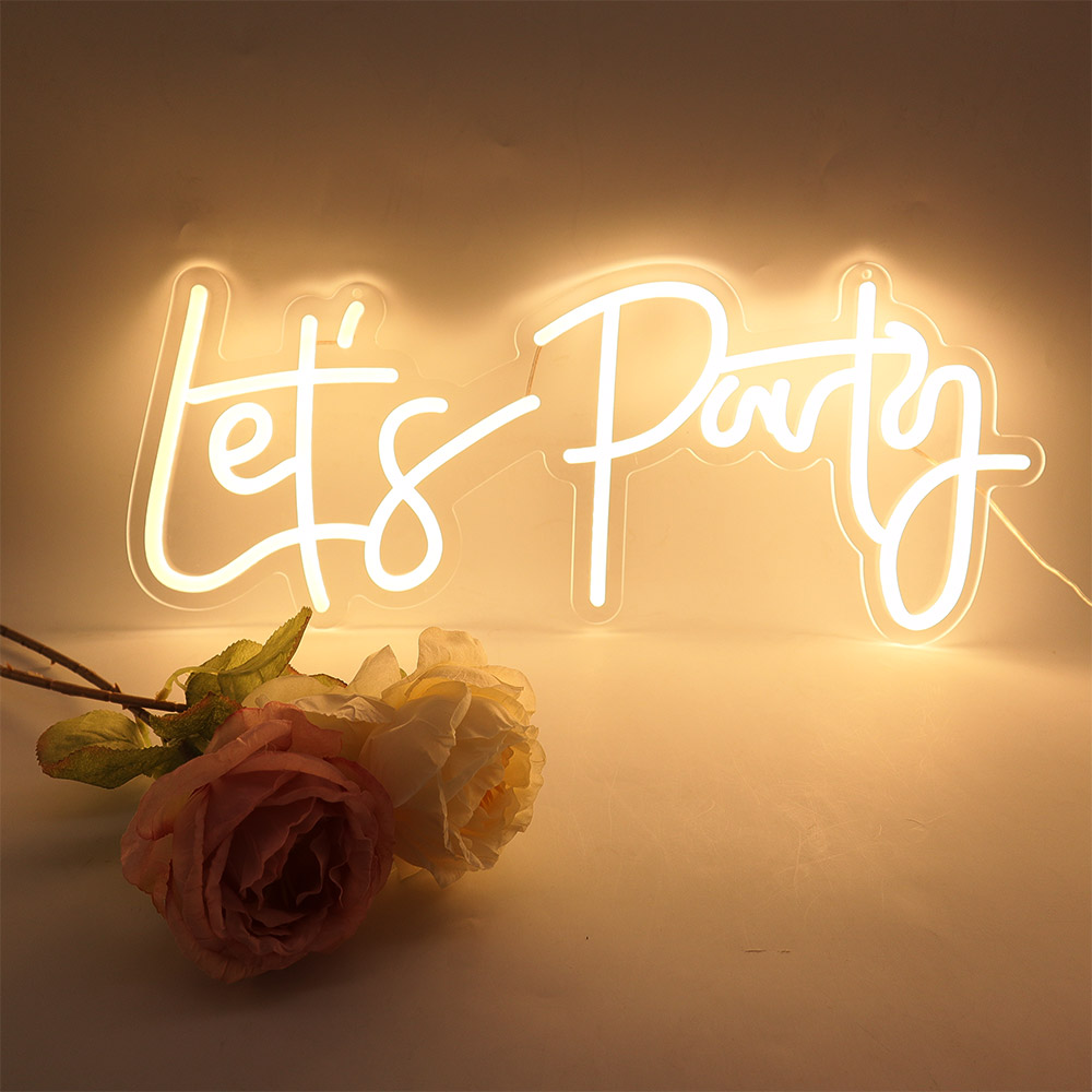 UK Stock, CALCA LED Dimmable Neon Sign Let´s Party Decorative Lights for Bachelorette Party, Engagement Party, Birthday Party,Wedding Party Size- 23X10 inches(Warm white)