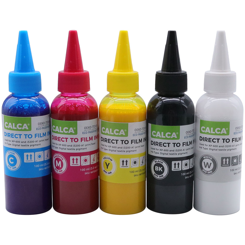 5 Colors CALCA Direct to Transfer Film Ink for Epson Printheads. 3.2oz, Bottle of 100ml, Water-based DTF Inks