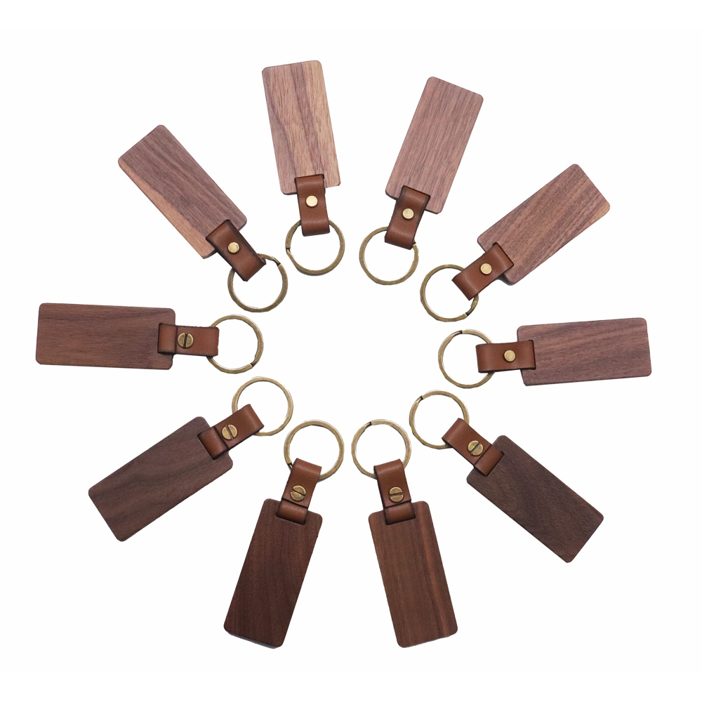 US Stock-CALCA 10 Pack DIY Blank Wood Keychain Key Tags Personalized Wood Keychains for DIY Car Ornament Gift