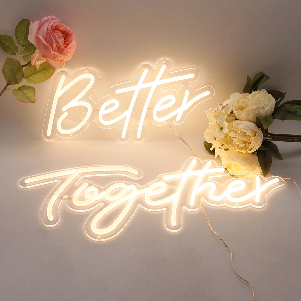 ES Stock, CALCA Better Together Blanco cálido Signo de Neón Integrador Tamaño: 23.5 x 10 pulgadas + 17.3 x8.7 pulgadas Fiesta de bodas Club aniversario Bar cumpleaños