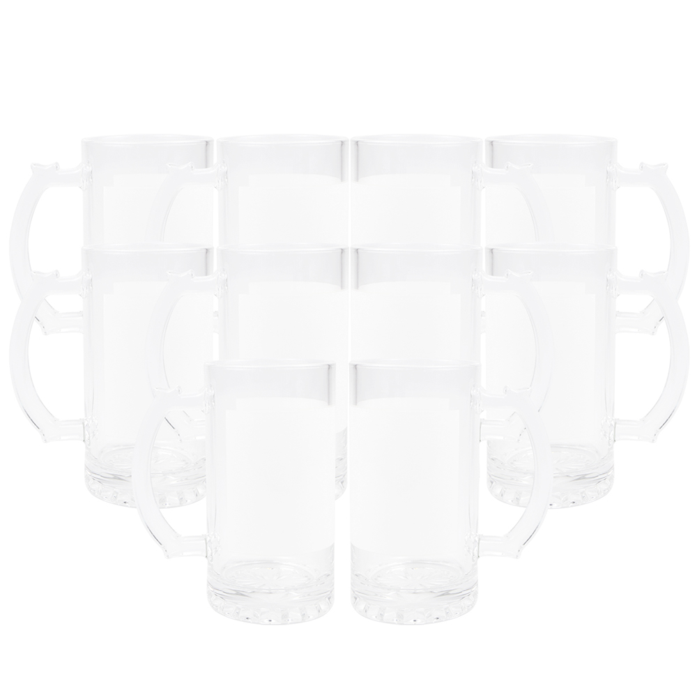 CALCA 24 Pack 16oz Clear Glass Sublimation Blanks Beer Steins Mug with White Patch, Thick Glass Beer Mug Blanks