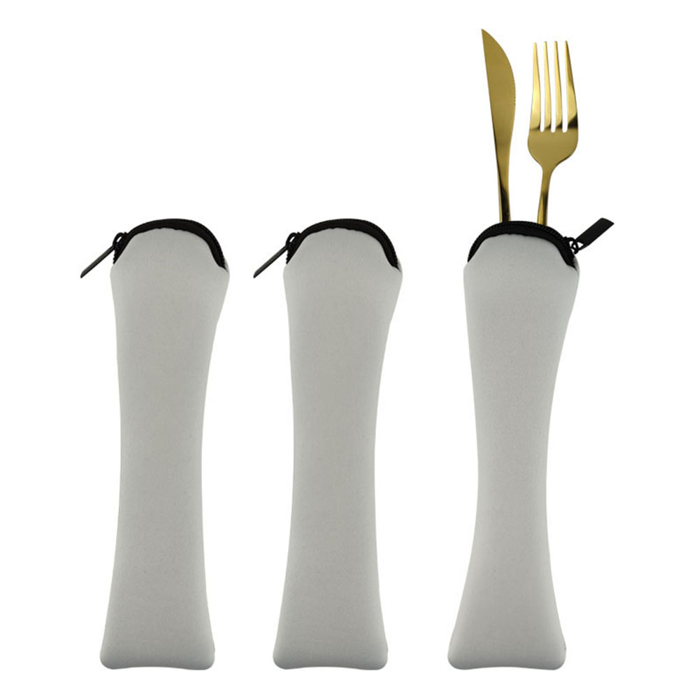 US Stock CALCA 10pcs Blank White For Sublimation Portable Travel Cutlery Set Bag Flatware Bag Neoprene Tableware Set Bag For Picnic.